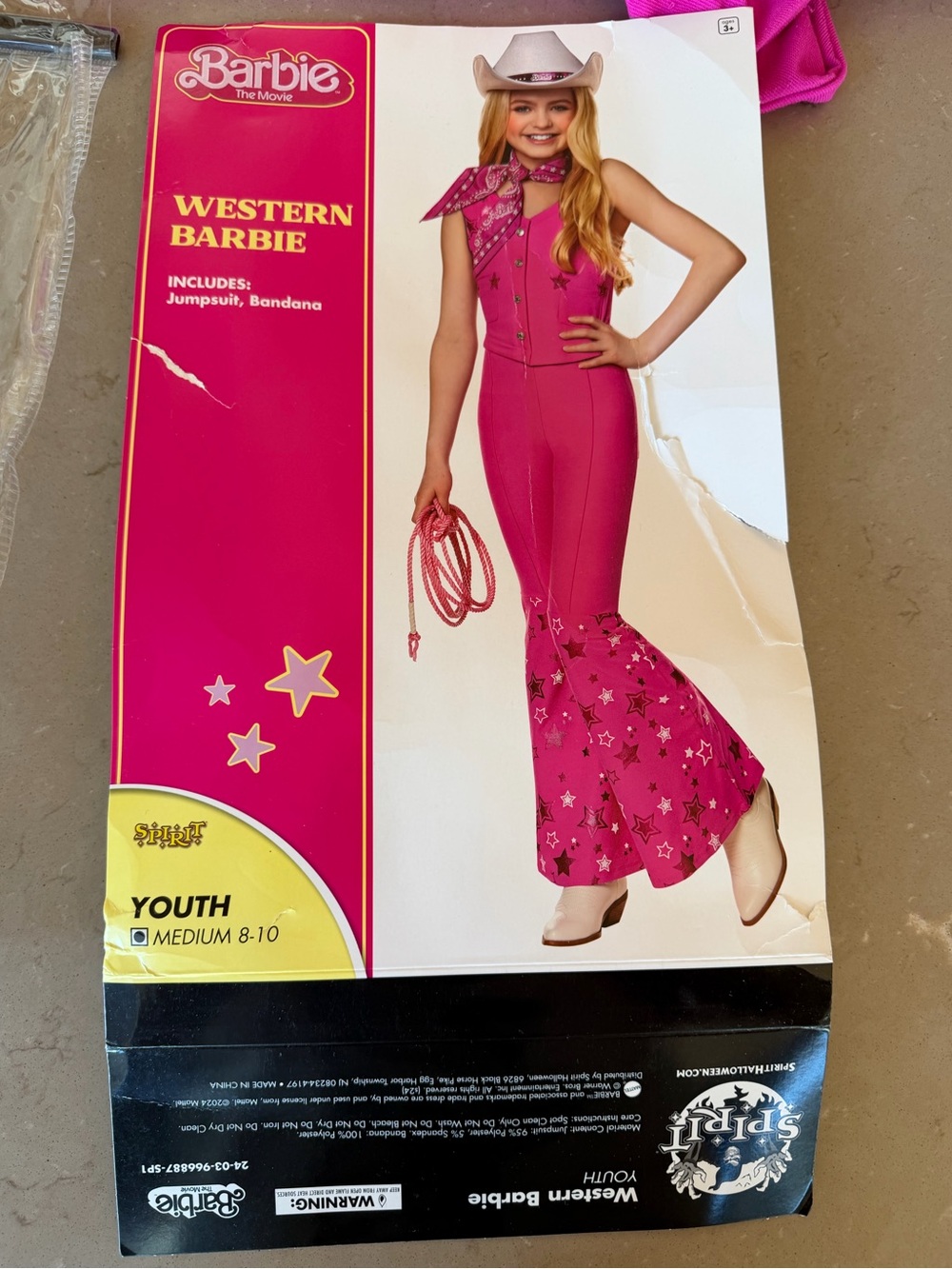 Barbie The Movie Western Halloween Costume Cowgirl Jumpsuit Star-Flare Legs Pink